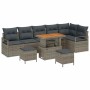 Conjunto de sofá de jardín con cojín 9 pcs Gris Poliratán