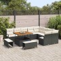 Conjunto de sofá de jardín con cojín 12 pcs Negro Poliratán