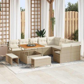 Conjunto de sofá de jardín con cojín 12 pcs Beige Poliratán Conjunto de sofá de jardín con cojín 12 pcs Beige Poliratán