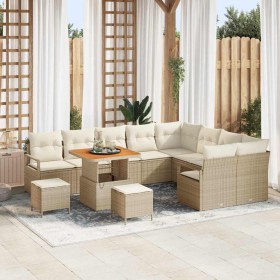 Conjunto de sofá de jardín con cojín 12 pcs Beige Poliratán