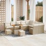 Conjunto de sofá de jardín con cojín 12 pcs Beige Poliratán