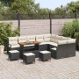 Conjunto de sofá de jardín con cojín 13 pcs Negro Poliratán