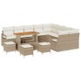 Conjunto de sofá de jardín con cojín 13 pcs Beige Poliratán