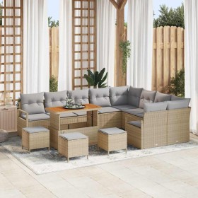 Conjunto de sofá de jardín con cojín 13 pcs Beige Poliratán Conjunto de sofá de jardín con cojín 13 pcs Beige Poliratán