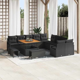 Conjunto de sofá de jardín con cojín 13 pcs Negro Poliratán