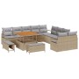 Conjunto de sofá de jardín con cojín 13 pcs Beige Poliratán
