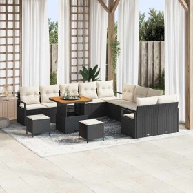 Conjunto de sofá de jardín con cojín 13 pcs Negro Poliratán