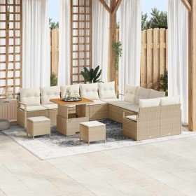 Conjunto de sofá de jardín con cojín 13 pcs Beige Poliratán