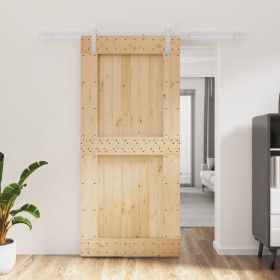 Puerta corredera con herrajes madera maciza de pino 95x210 cm