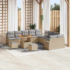 Conjunto de sofá de jardín con cojín 13 pcs Beige Poliratán