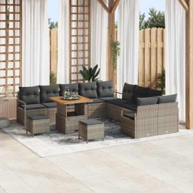 Conjunto de sofá de jardín con cojín 13 pcs Gris Poliratán