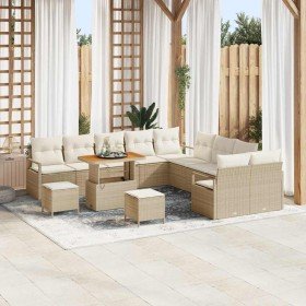 Conjunto de sofá de jardín con cojín 13 pcs Beige Poliratán