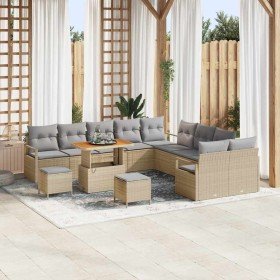 Conjunto de sofá de jardín con cojín 13 pcs Beige Poliratán
