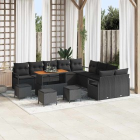 Conjunto de sofá de jardín con cojín 14 pcs Negro Poliratán