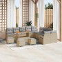 Conjunto de sofá de jardín con cojín 14 pcs Beige Poliratán