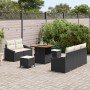 Conjunto de sofá de jardín con cojín 8 pcs Negro Poliratán