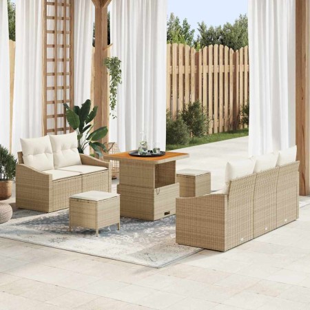 Conjunto de sofá de jardín con cojín 8 pcs Beige Poliratán