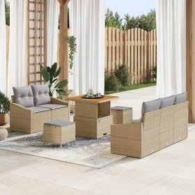 Conjunto de sofá de jardín con cojín 8 pcs Beige Poliratán