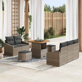 Conjunto de sofá de jardín con cojín 8 pcs Gris Poliratán