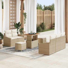 Conjunto de sofá de jardín con cojín 8 pcs Beige Poliratán Conjunto de sofá de jardín con cojín 8 pcs Beige Poliratán