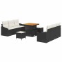 Conjunto de sofá de jardín con cojín 9 pcs Negro Poliratán
