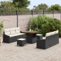 Conjunto de sofá de jardín con cojín 9 pcs Negro Poliratán