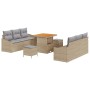 Conjunto de sofá de jardín con cojín 9 pcs Beige Poliratán