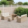 Conjunto de sofá de jardín con cojín 9 pcs Beige Poliratán