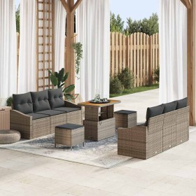 Conjunto de sofá de jardín con cojín 9 pcs Gris Poliratán