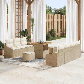 Conjunto de sofá de jardín con cojín 10 pcs Beige Poliratán