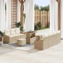 Conjunto de sofá de jardín con cojín 10 pcs Beige Poliratán