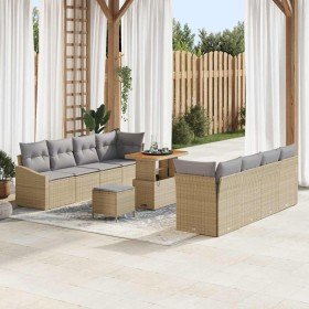 Conjunto de sofá de jardín con cojín 11 pcs Beige Poliratán en Conjuntos de jardín | Comprar online en Foro24