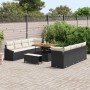 Conjunto de sofá de jardín con cojín 11 pcs Negro Poliratán