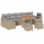 Conjunto de sofá de jardín con cojín 10 pcs Beige Poliratán