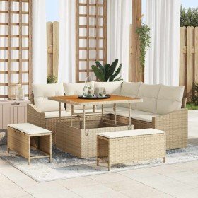 Conjunto de sofá de jardín con cojín 8 pcs Beige Poliratán