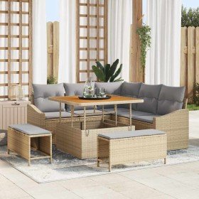 Conjunto de sofá de jardín con cojín 8 pcs Beige Poliratán