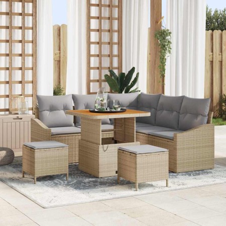 Conjunto de sofá de jardín con cojín 8 pcs Beige Poliratán