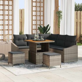 Conjunto de sofá de jardín con cojín 8 pcs Gris Poliratán