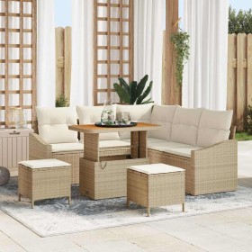Conjunto de sofá de jardín con cojín 8 pcs Beige Poliratán
