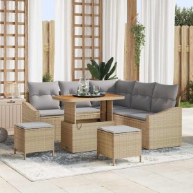 Conjunto de sofá de jardín con cojín 8 pcs Beige Poliratán