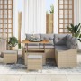 Conjunto de sofá de jardín con cojín 8 pcs Beige Poliratán