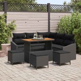Conjunto de sofá de jardín con cojín 9 pcs Negro Poliratán