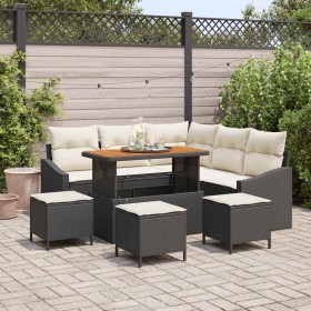 Conjunto de sofá de jardín con cojín 9 pcs Negro Poliratán