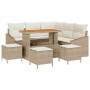 Conjunto de sofá de jardín con cojín 9 pcs Beige Poliratán