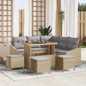 Conjunto de sofá de jardín con cojín 9 pcs Beige Poliratán