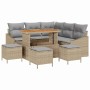 Conjunto de sofá de jardín con cojín 9 pcs Beige Poliratán