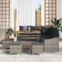 Conjunto de sofá de jardín con cojín 9 pcs Gris Poliratán