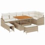 Conjunto de sofá de jardín con cojín 9 pcs Beige Poliratán