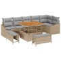 Conjunto de sofá de jardín con cojín 9 pcs Beige Poliratán