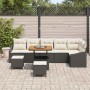 Conjunto de sofá de jardín con cojín 9 pcs Negro Poliratán